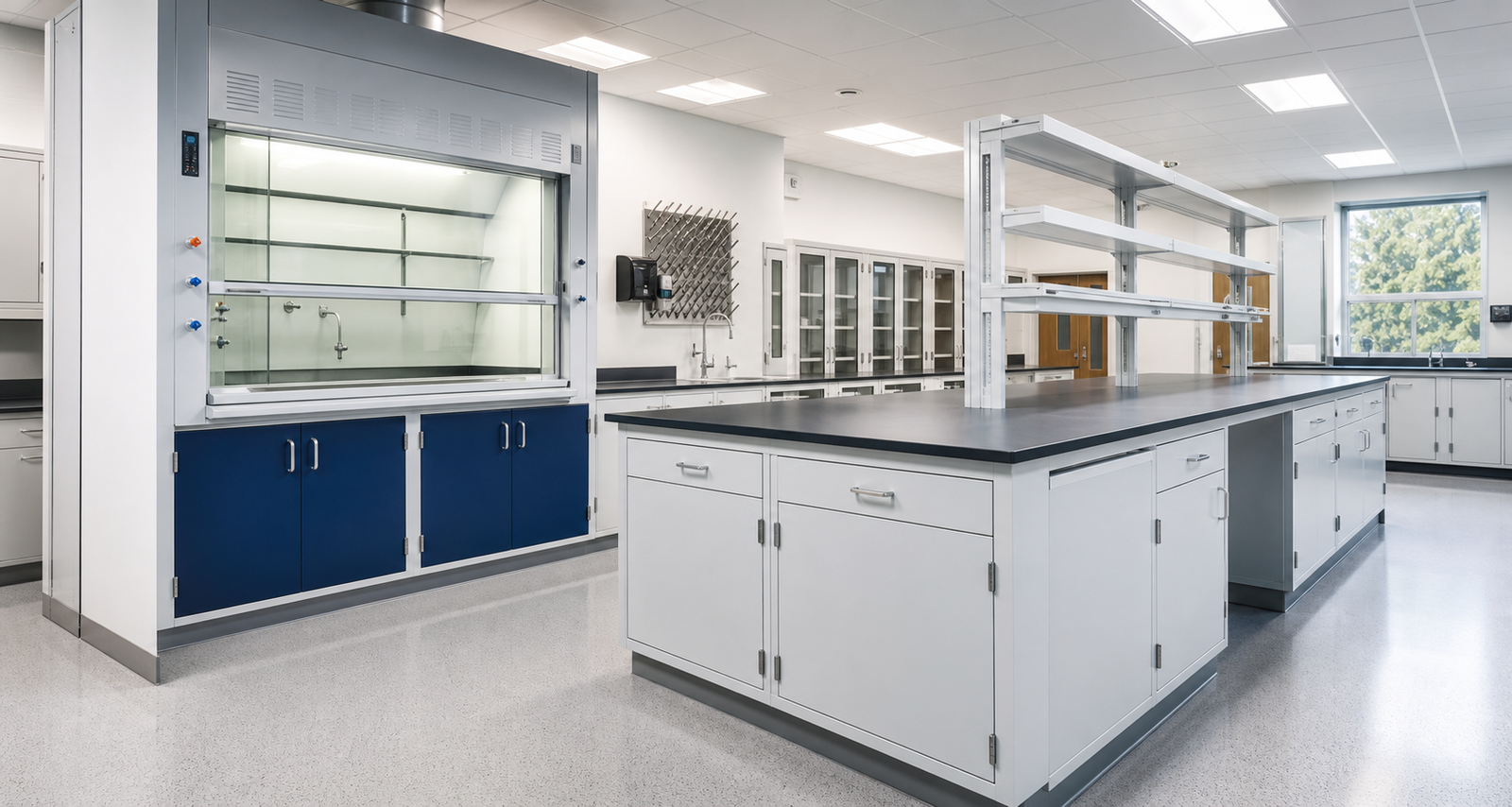 Modern laboratory furniture project with workbenches and storage systems