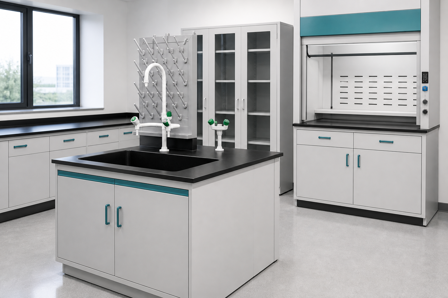 Laboratory sink faucet and utility accessories